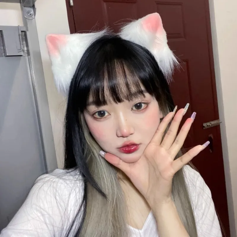 새로운 귀여운 수제 수줍은 핑크 고양이 벨 헤어 클립 카와이 KC 고양이 귀 모자를 쓰고 있죠 로리타 코스프레 부드러운 소녀 헤어 액세서리