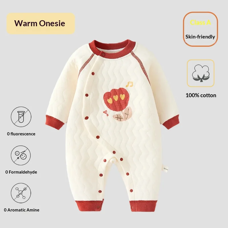 Spring Autumn Cotton-lined Zip-Up Warm Onesie for Infants Pure Cotton Long Sleeve Close-Fitting Crawling Suit Baby Romper