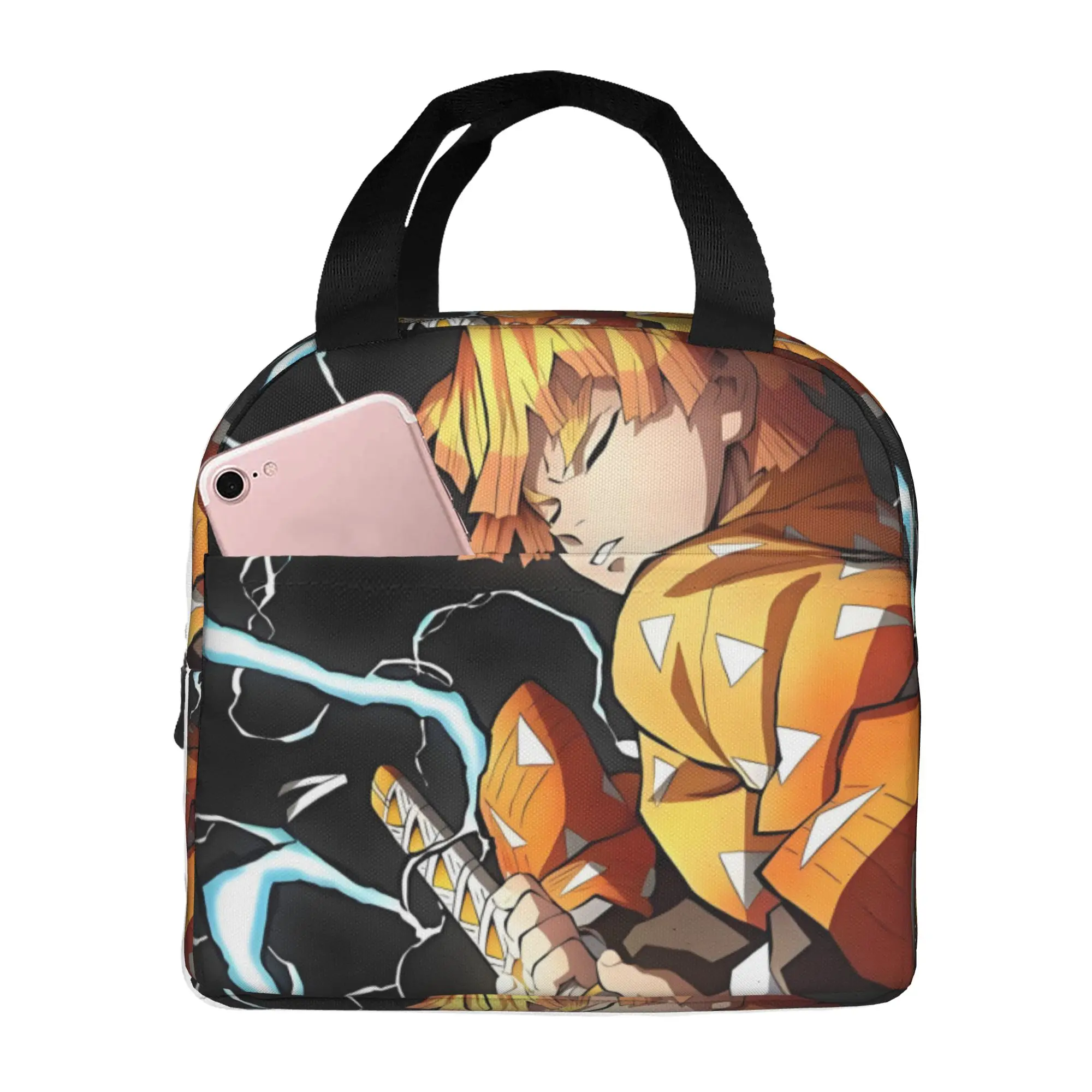 Custom Japanese Demon S-Slayer Lunch Bag Women Zenitsu Agatsuma Thermal Cooler Insulated Lunch Box for Adult Office view 2