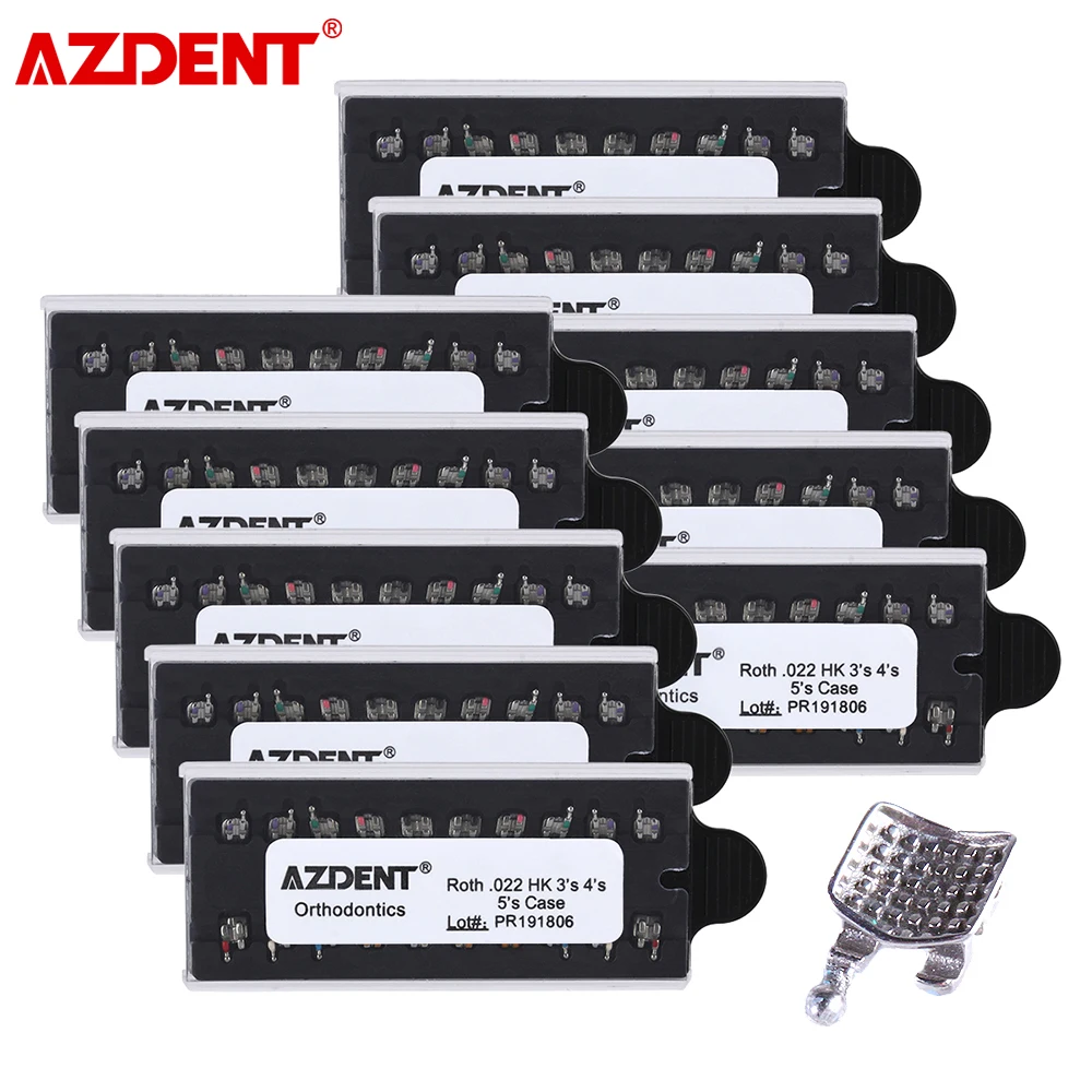 قوس أسنان من AZDENT-Monoblock ، دعامات تقويم الأسنان ، معدن ، روث صغير ، MBT ، 022 ، 018 خطافات ، MIM ، مواد طب الأسنان ، 10 عبوات