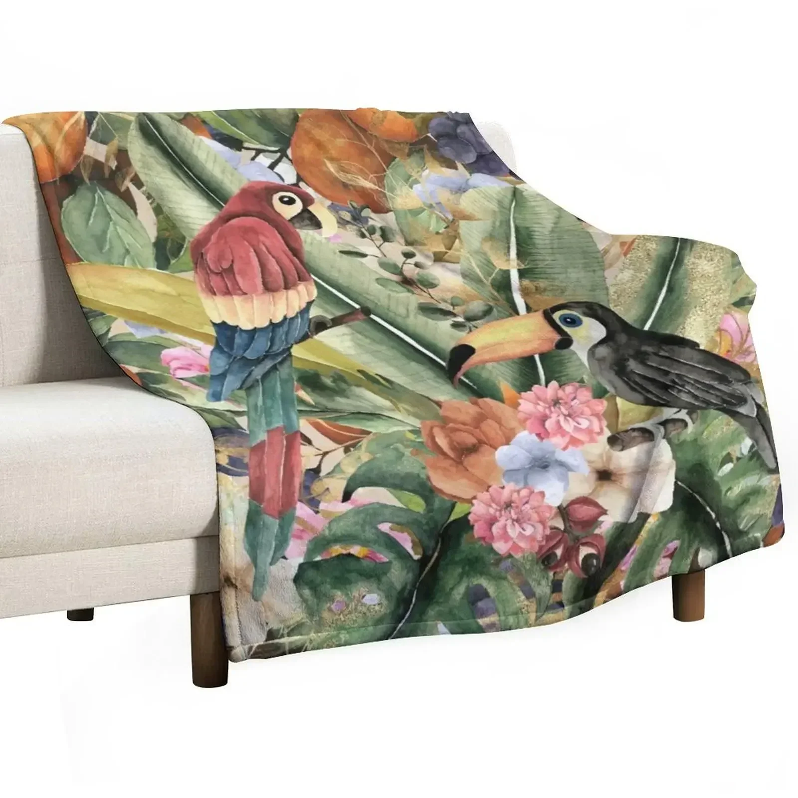 Amazon pájaros y frutas acuarela manta suelta sofás decorativos fundas de cama mantas