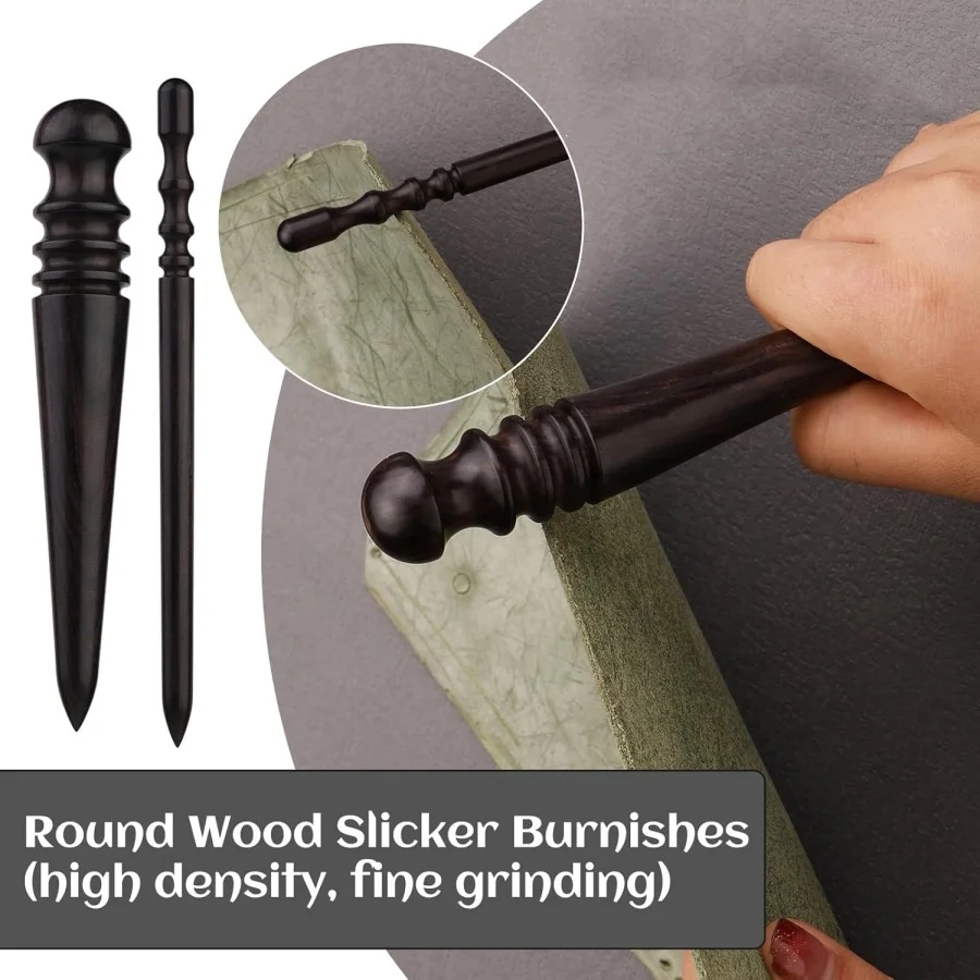 

MIUSIE Leather Edge Burnisher Burnishing Tool Ebony Wood Edge Slicker Round Head Edge Burnisher Tool for Burnishing Polishing