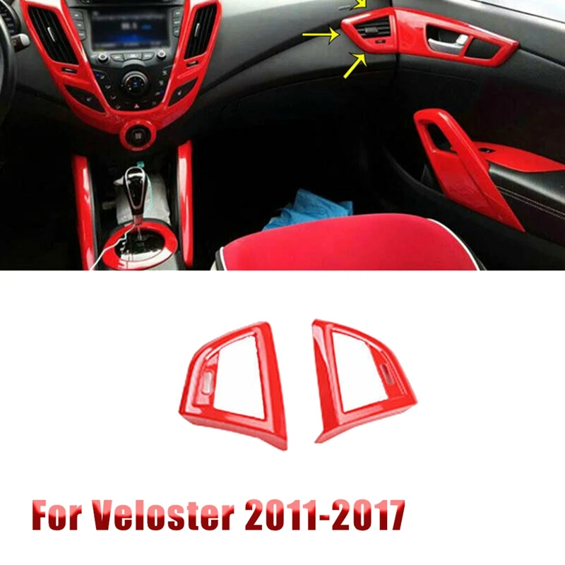 

NEW-Red Left+Right Dashboard Side Air Conditioning Outlet Vent Cover Trim For Hyundai Veloster 2011-2017 Accessories