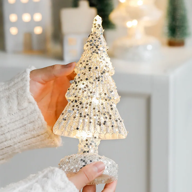 

Glowing Glass Christmas Tree Festive Atmosphere Desktop Decor Party Ornament For Home Decoration Holiday Craft Christmas Gifts