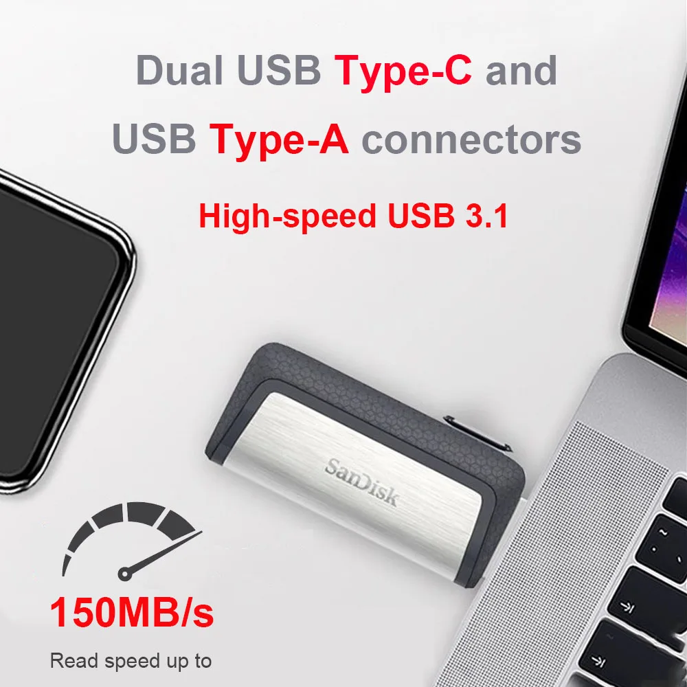 محرك أقراص سانديسك الترا المزدوج USB Type-c SDDDC2 64GB 128GB 256GB شديد السرعة المزدوج OTG USB3.1 محرك فلاش محرك القلم حتى 150 ميجابايت #2