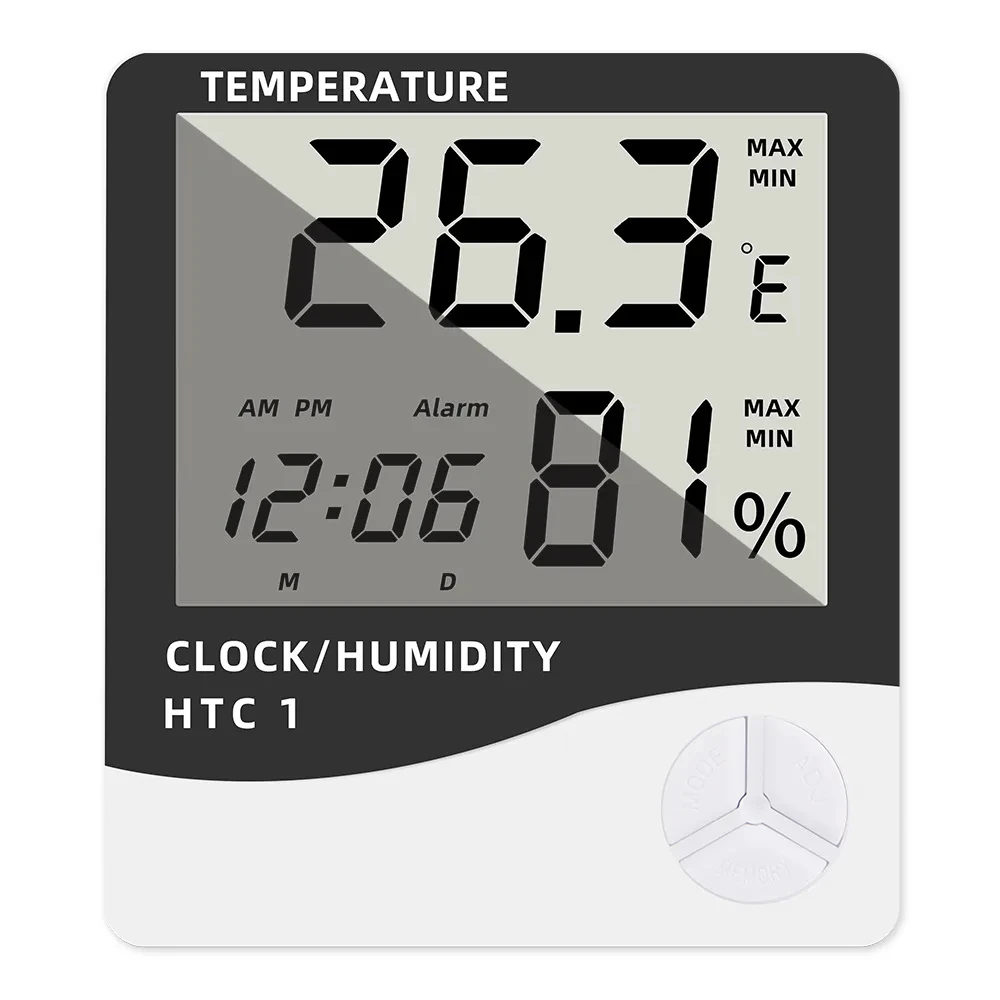 HTC-1 HTC-2 LCD elettronico digitale misuratore di umidità della temperatura termometro domestico igrometro orologio per stazione meteorologica per