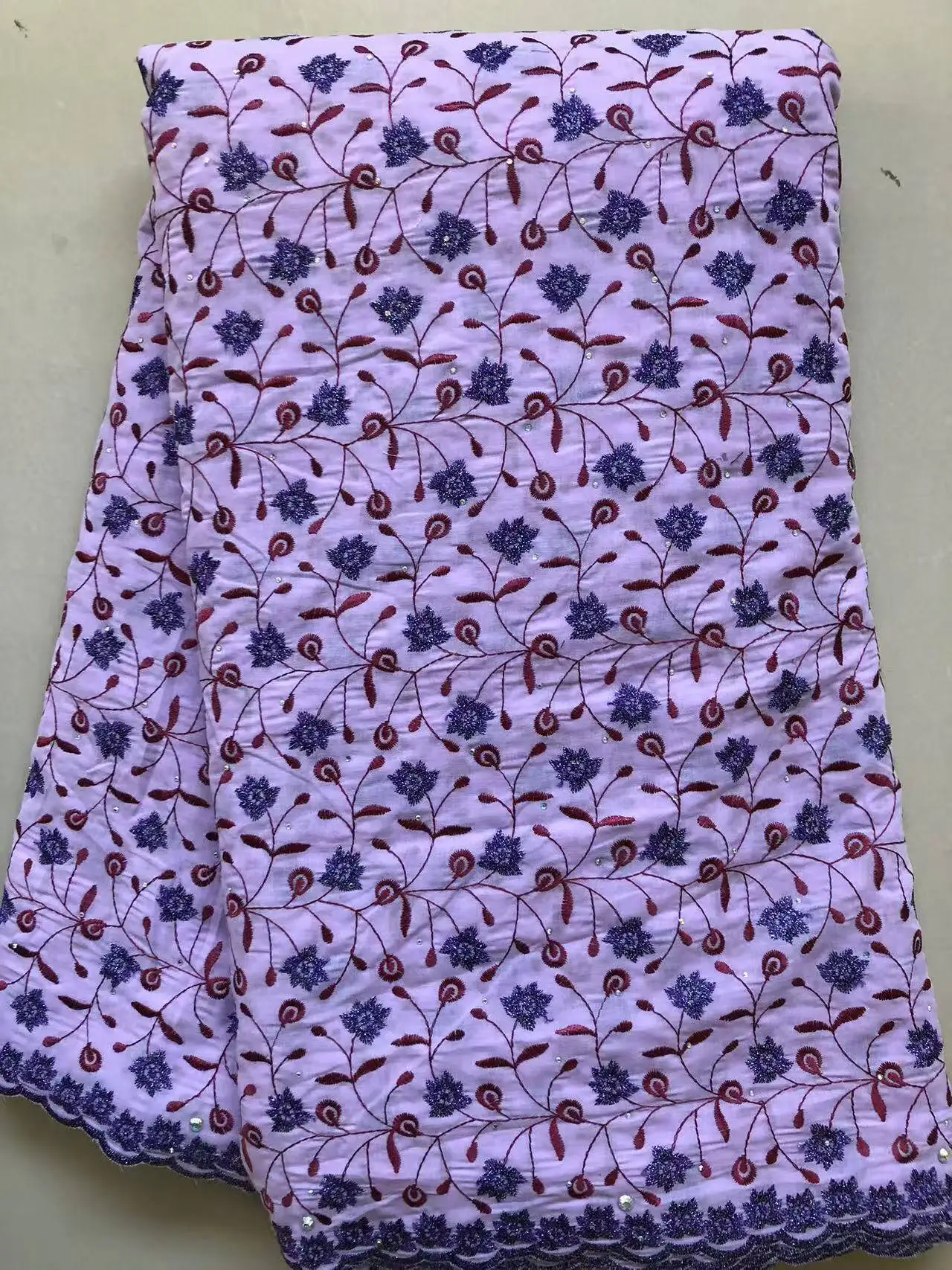 

Purple African Swiss Voile Cotton Lace Fabric 2026 High Quality 5 Yard Embroidered Nigerian Lace Fabric Elegant Dress for Sewing