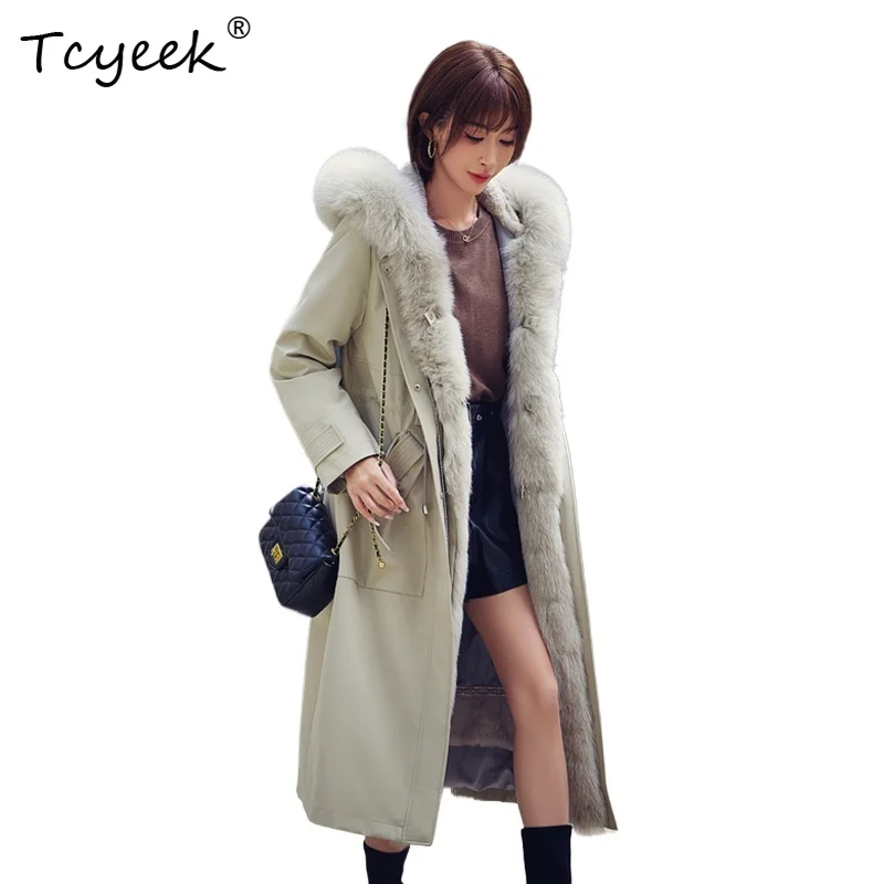 

Tcyeek Detachable Otter Rabbit Inner Tank Fox Autumn Winter High End Hooded Long Women's Parka Casacas Para Mujer Invierno