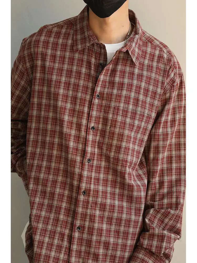 

Autumn New American Retro Plaid Long Sleeve Shirt Loose Casual Unisex Trendy Brand Couple's Shirt Jacket Breathable Regular T...