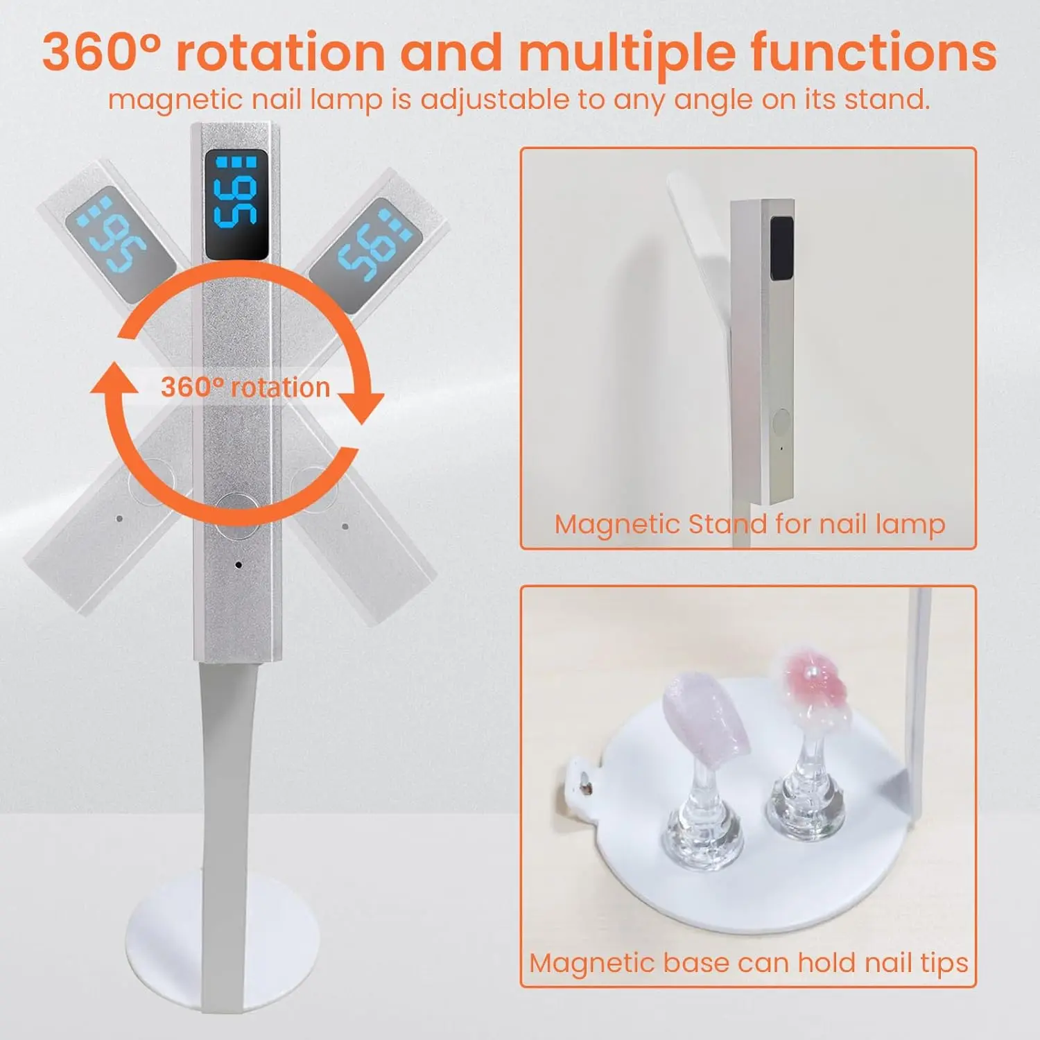 ضوء صغير للأشعة فوق البنفسجية لأظافر الجل مع حامل مغناطيسي، شاشة LCD، مصباح أظافر محمول قابل لإعادة الشحن