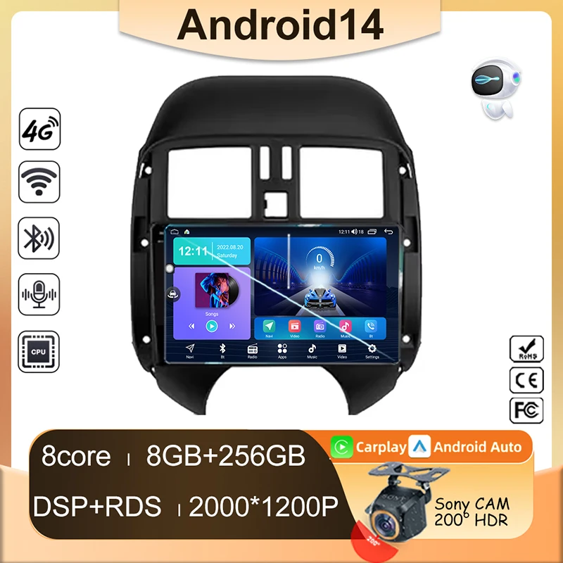 

Carplay Android For Nissan Sunny Versa 2012 - 2014 Car Radio Auto GPS Navigation Head Unit Monitor Stereo 2din DVD Player Screen