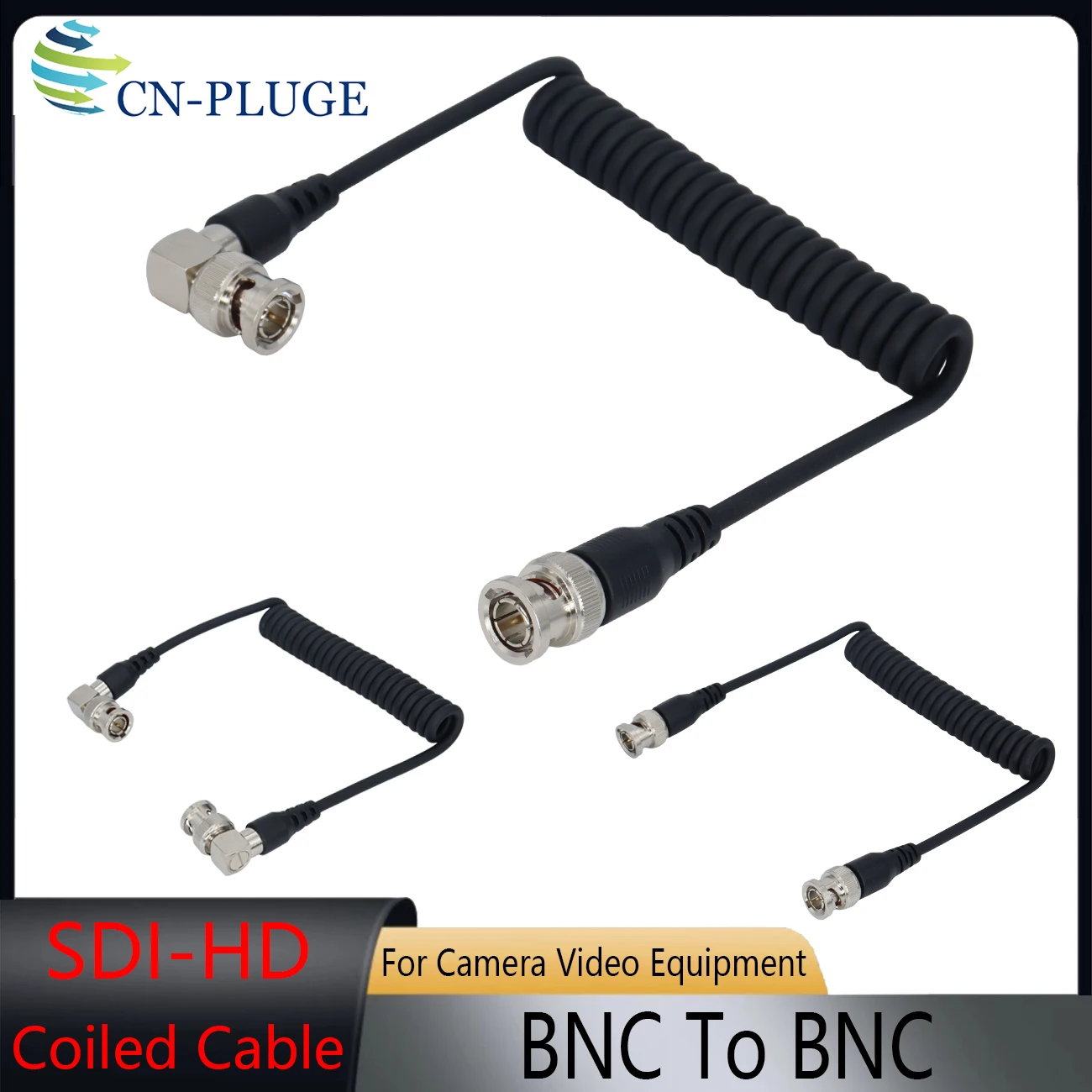 Coiled BNC Cable 3G/HD SDI Cable 12in 75 Ohm Right Angle BNC Jumper Cord for Camera Video Equipment Support HD-SDI 3G-SDI