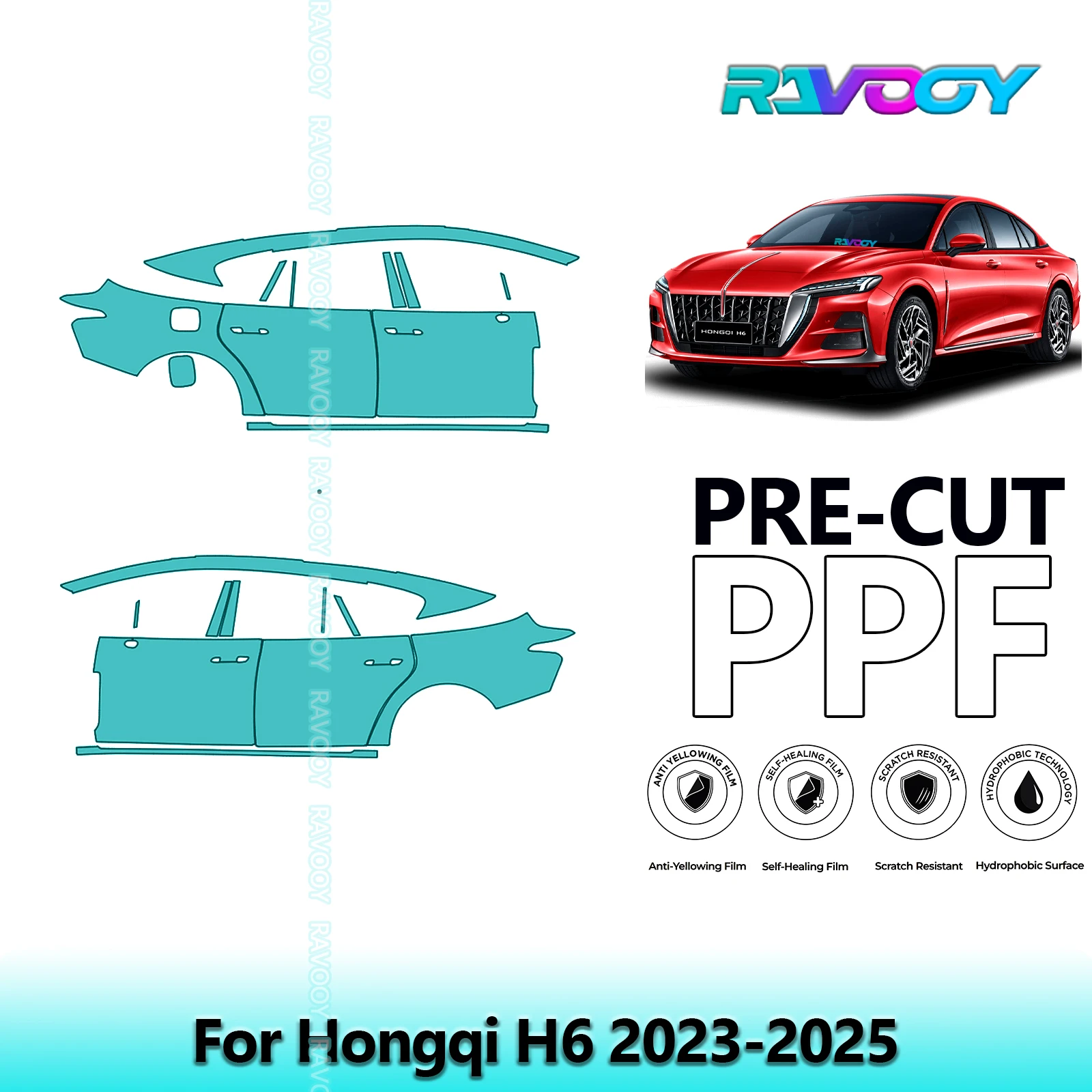 

For Hongqi H6 2023-2025 8.5mil Clear Matte Pre-Cut PPF Door & A/B Pillar Kit TPU Paint Protection Film Set