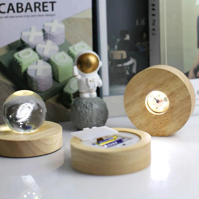 Circle 10cm Wooden Led Lights Bases for Crystal Balls