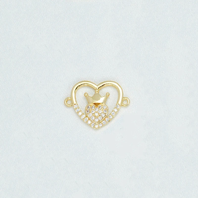 12 Pcs Copper Gold Plating Connector for Diy Bracelet Necklace Making Crown Heart Round Hollow Jewelry Inlay Zircon Accessories