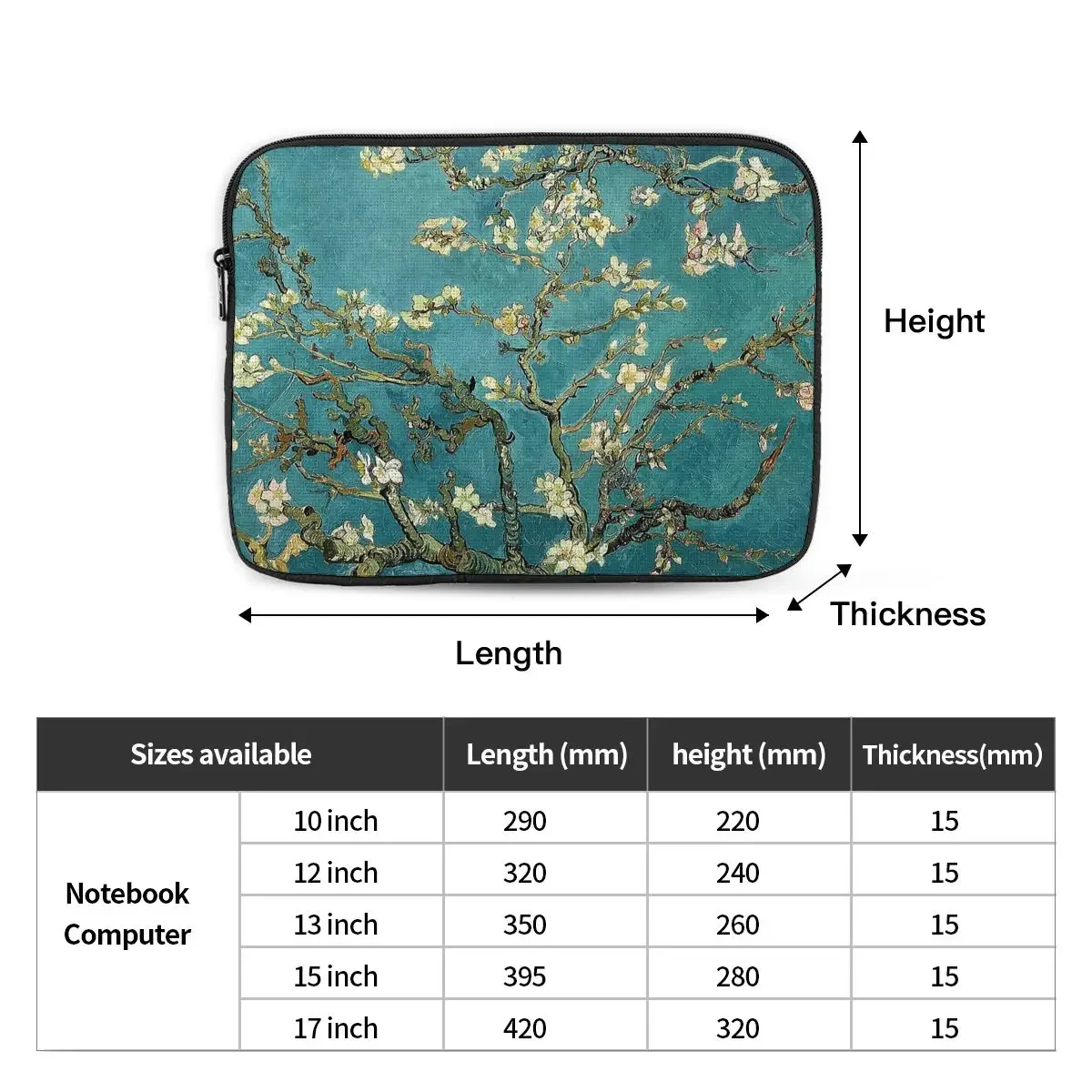 Original Van Gogh Art Restored Blossoming Almond Tree Laptop Bag Case10 12" 13" 15" 17" Notebook Sleeve Case Shockproof Case Bag