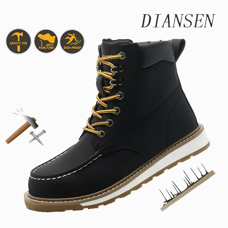 رجل عالية أعلى أحذية سلامة العمل الصلب حذاء مزود بفتحة للأصابع زلة مقاومة المطاط وحيد مكافحة سحق أحذية للعمل المستودعات والخدمات اللوجستية