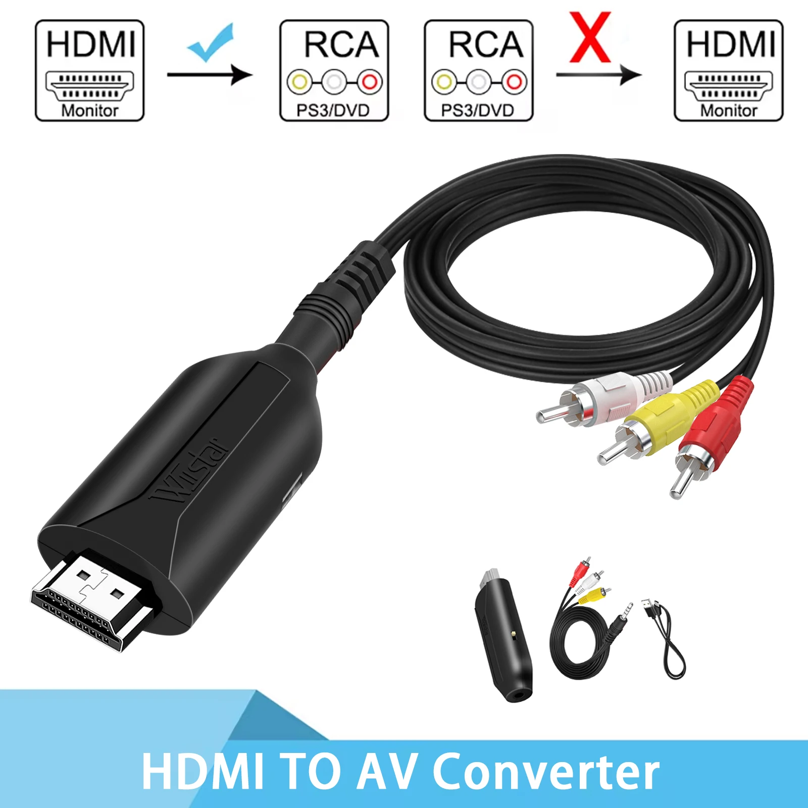 

HDMI to AV Converter AV/CVSB L/R Video Box HDMI 1080P 1920*1080 60Hz HDMI2AV Support NTSC PAL Output HDMI2AV