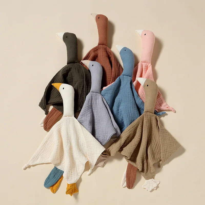 Pure Cotton Gauze Swan Soother - ผ้าย่น, หุ่นมือแบบเคี้ยวได้สําหรับการนอนหลับของทารก