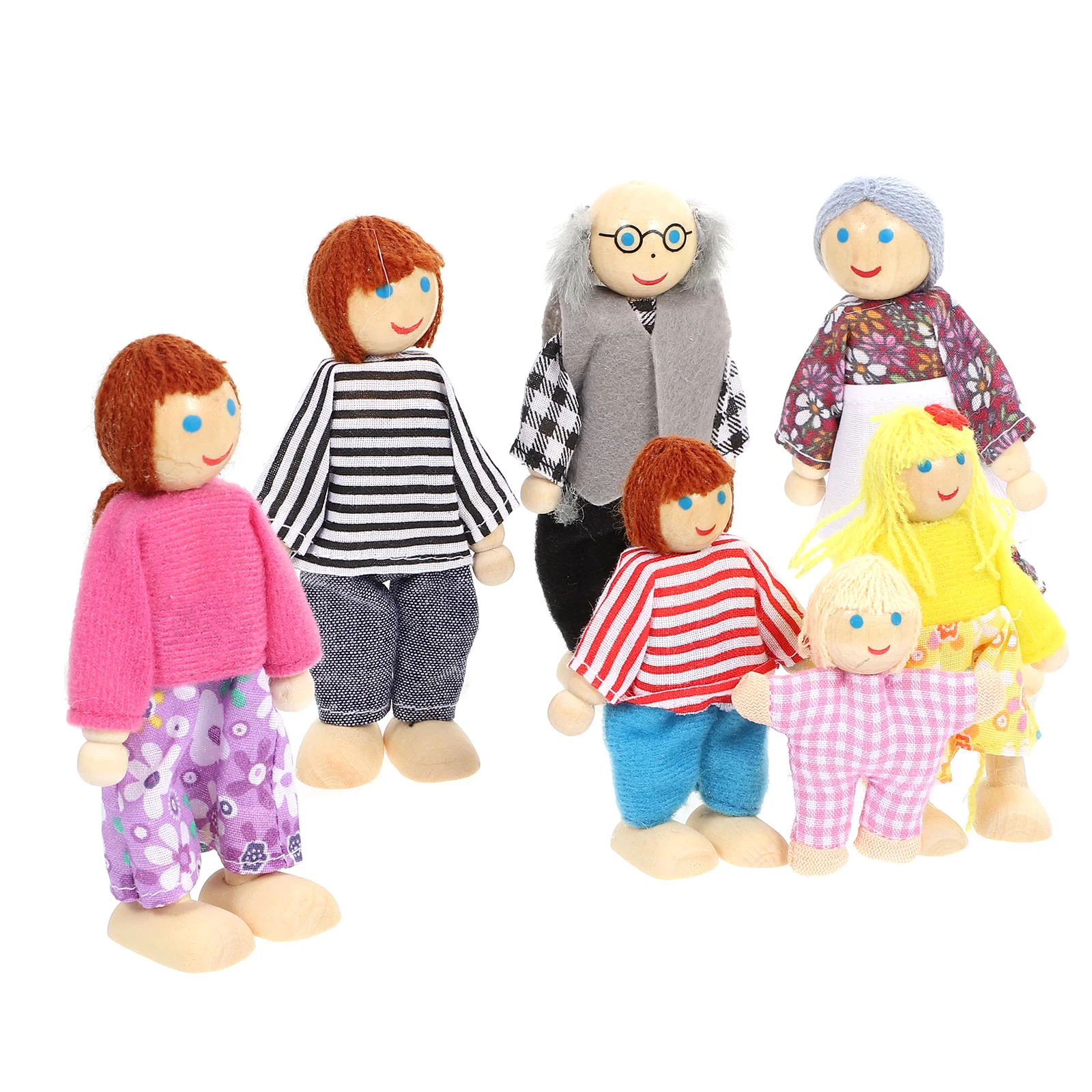 Family Affordable Mini Simulated Dolls Decoration Kids Toy Wooden Classic Figures Desktop Adornment Cloth Role Play Toys