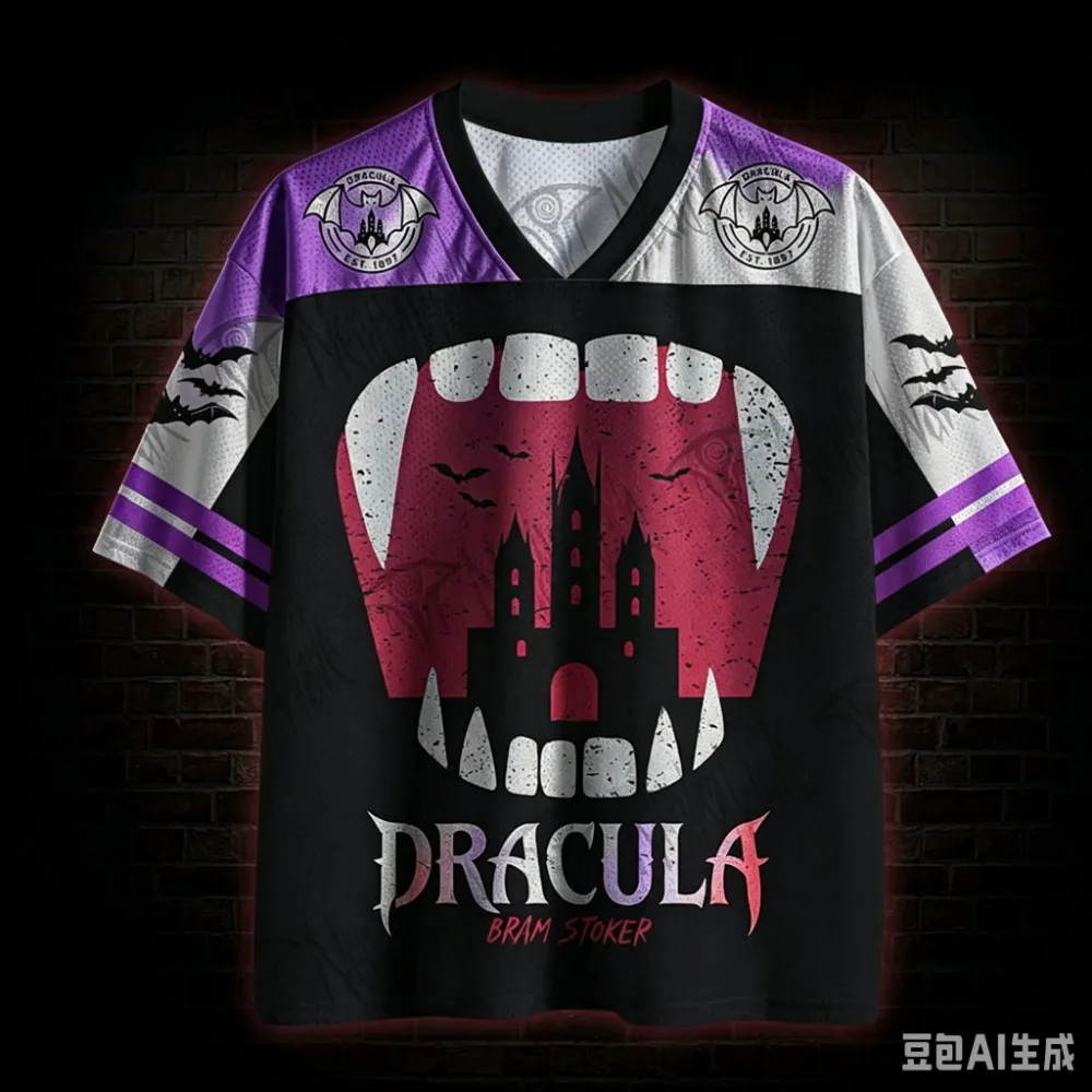 Gothic Vampir Sommermode Neues Design Halloween 3D-Druck Herren Damen V-Ausschnitt Sport-T-Shirt Street Y2K Eltern-Kind-Kleidung – Detail 7