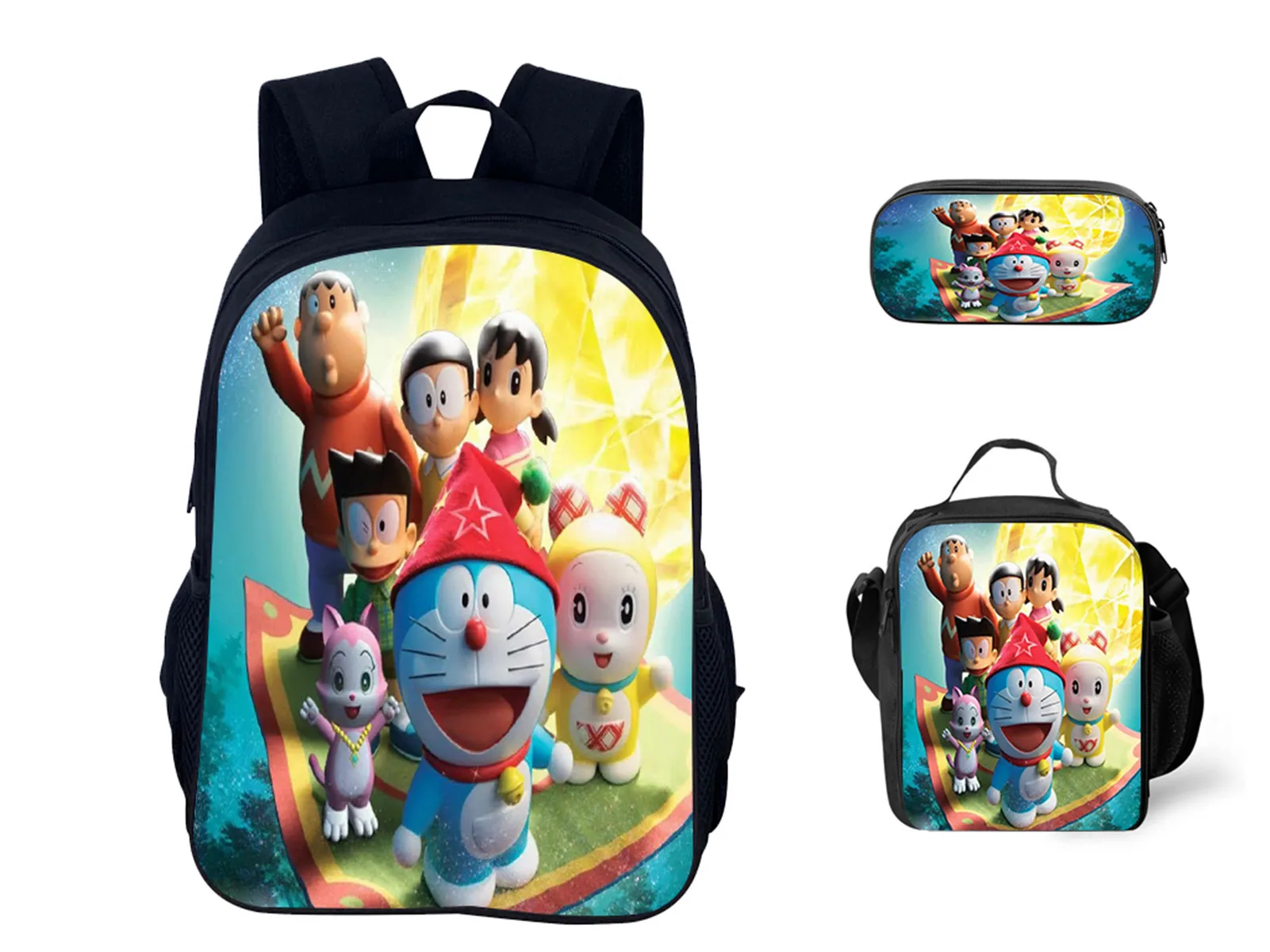

Student Doraemon Classic Backpack+Waterproof Lunch Box+Pencil Case 3 in 1 Daypack Set for Kid