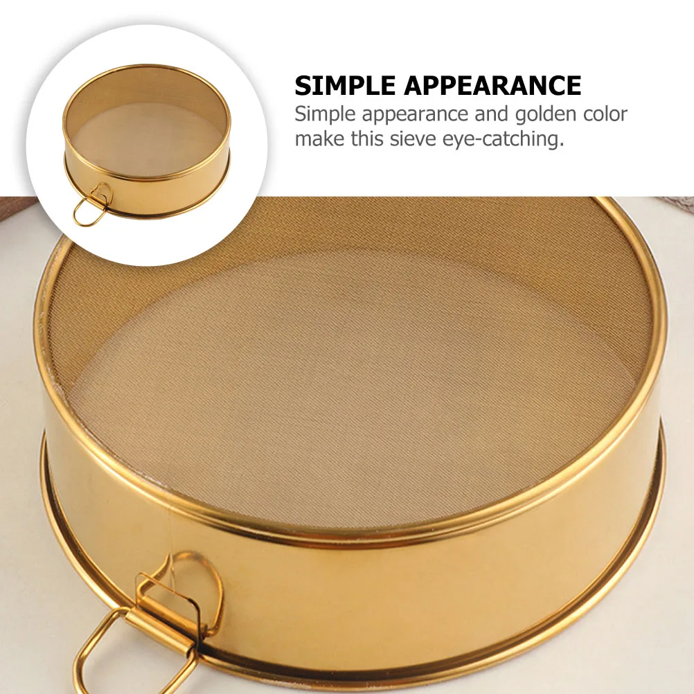 

Golden Stainless Steel Flour Sieve Round Mesh Strainer Baking Tool Kitchen Gadget Flour Sifter For Kitchen Mesh Screen Powder