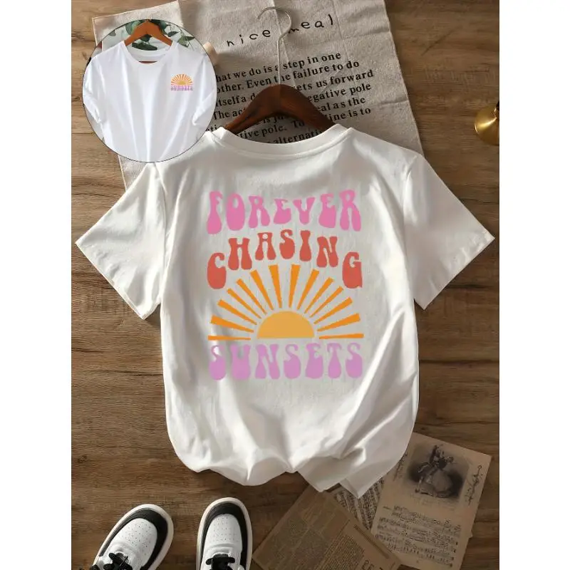 

"Forever Chasing Sunsets T-Shirt for Women | Retro Summer Vacation Graphic Tee | Positive Vibe Beach Trip Gift"