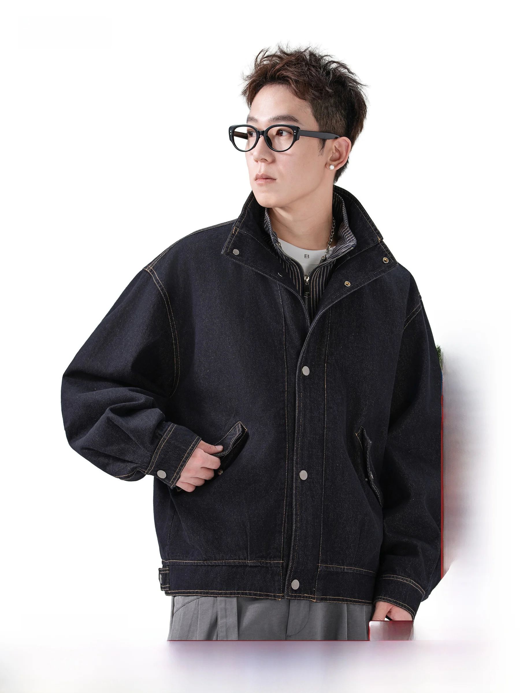 Retro Denim Men's Women's Workwear Jacket Autumn New Design American Style Loose Fit Jeans Jacket with Pockets No Filling