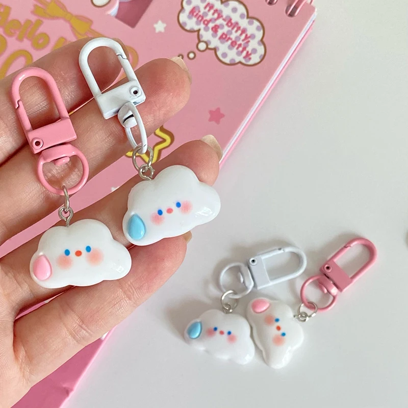 Cute Cloud Keychain Creative Cartoon Kawaii Earphone Case Bag Charms Pendant Keyring Car Key Accessories For Girl Couple Gift