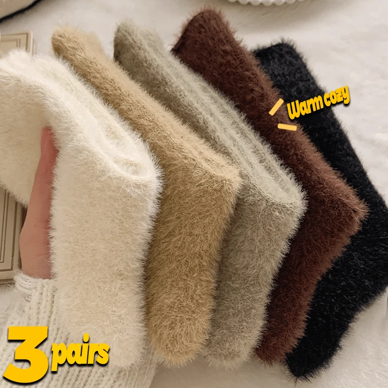 Mink Fleece Super Soft Socks for Women Ins Solid Winter Warm Thicken Coral Plush Sock Thermal Snow Home Sleep Floor Kawaii Sock