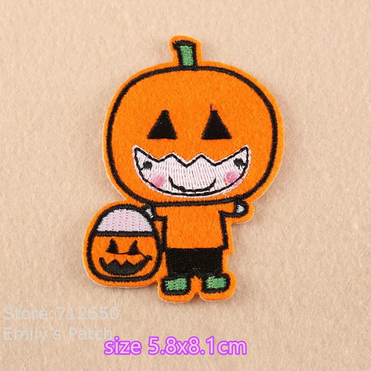 New arrival 10 pc Halloween Pumpkin Broom Embroidered patches iron on cartoon Motif Applique fabric clothing dress Diy accessory