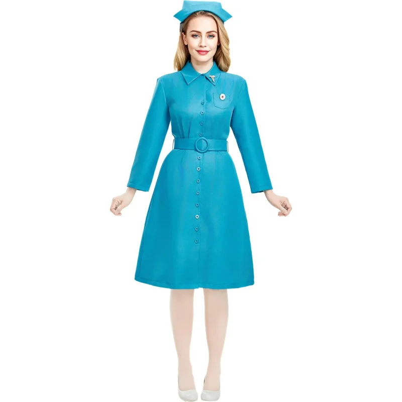 

❤️❤️❤️miccostumes Women's Costume Nurse Cosplay Fullset Retro A line Dress with Belt Hat and Badge❤️⭐️❤️
