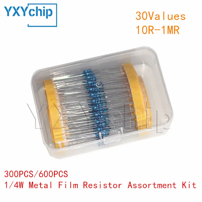 300/600pcs 1/4w Metal Film Resistor Box Power Resistors Kit : 30values 10ohm ~1m Resistance 1% Set Of Resistors Diy Electronic