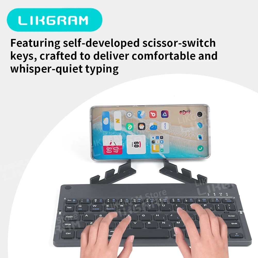 Folding keyboard  with a foldable stand  slim portable  silent  support  for mac os  ios   windows  Andriod  B048plus