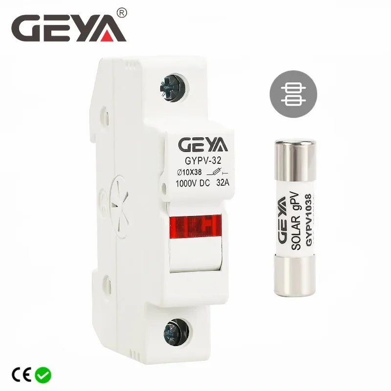 GEYA 1P Fuse Holder with LED Indiactor for 10*38mm PV Fuse Link Solar PV System Protection 10A 15A 20A 25A 30A Fuse Link