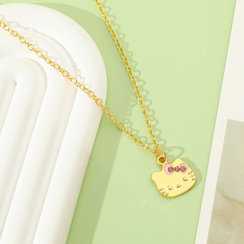 Cute Hello Kitty Enamel Pendant Necklace Fashion Simple Anime Peripheral Jewelry Cartoon Figure KT Cat Neck Chain Accessories