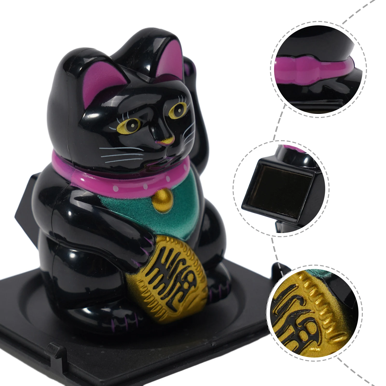 Solar-Powered Kucky Cat Beckoning Fortune Cat Automatic Waving Cat For Office Desk Car Ornament Birthday Gift Home Decoration