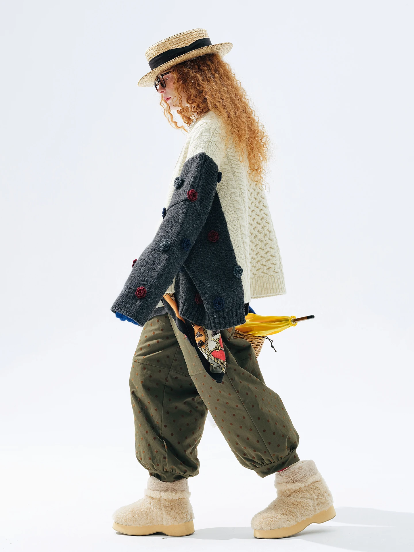 

Olive Green Flocked Polka Dot Cotton Pants | imakokoni 2025 Winter New - Cuffed, Daily Commuting, Warm Versatile Trousers 255271