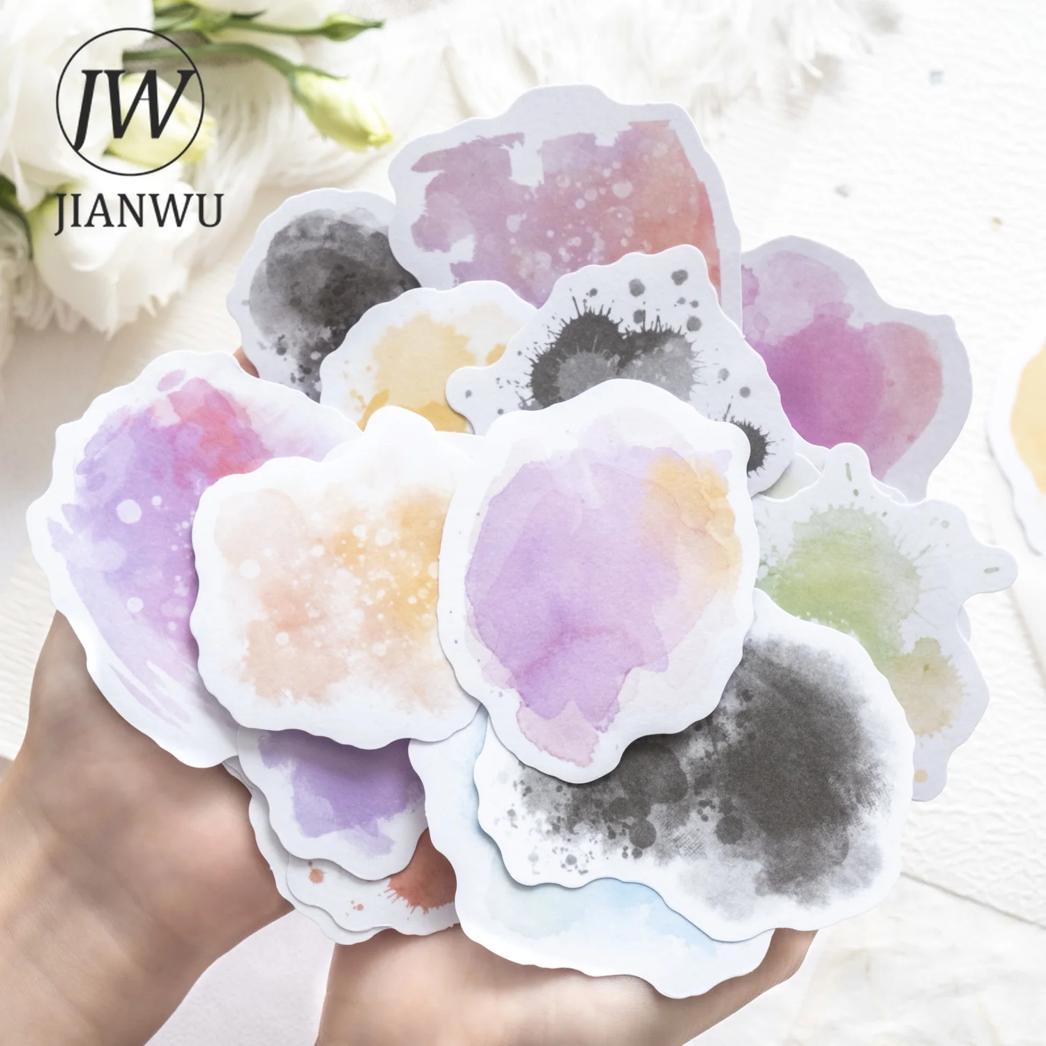 JIANWU Flowing Colors Series Vintage Watercolor Smudge Material Collage Sticker Creative DIY Journal Scrapbooking Stationery