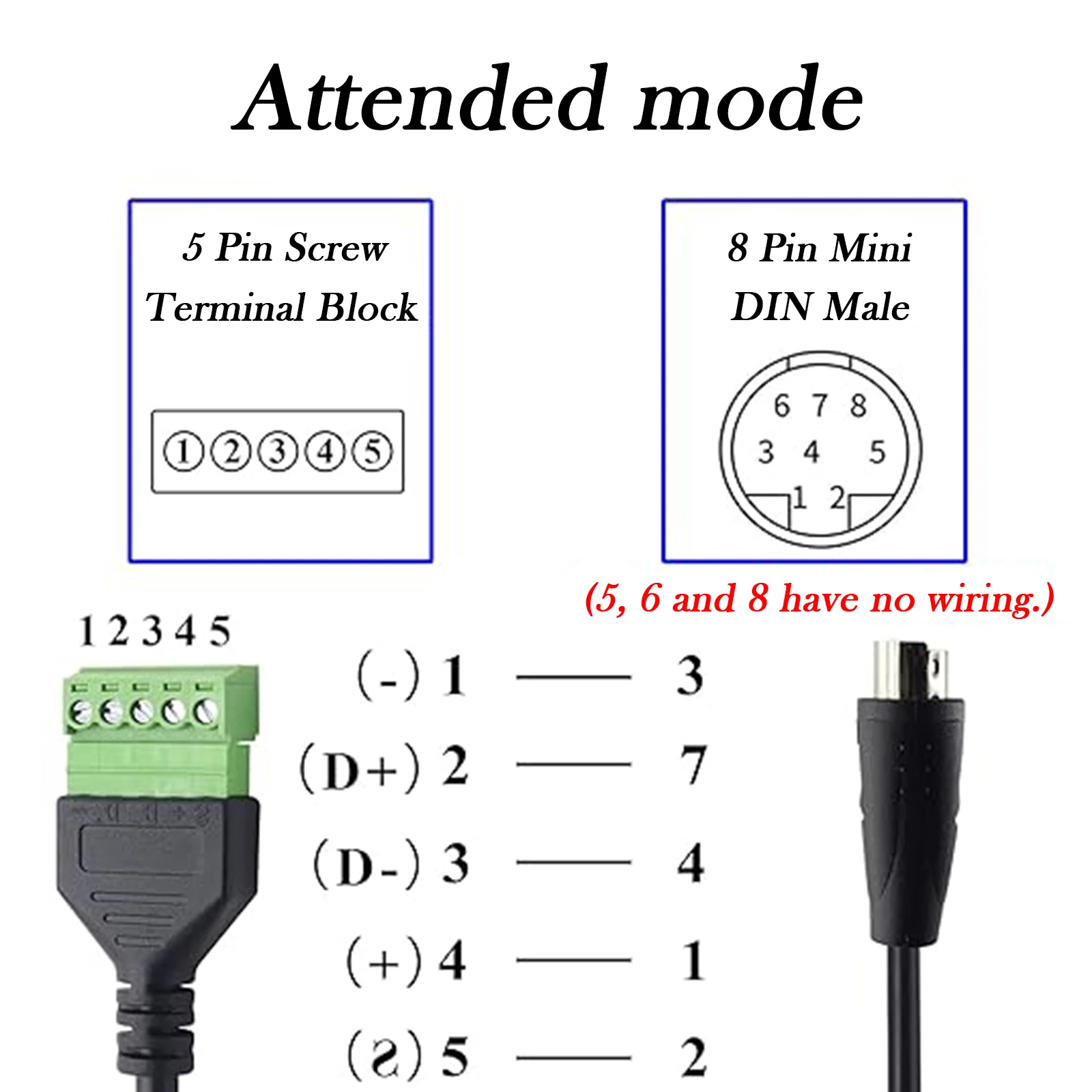 8-Pin Mini DIN Male to 5-Pin Screw Terminal Block Cable DIY Wiring Adapter lot