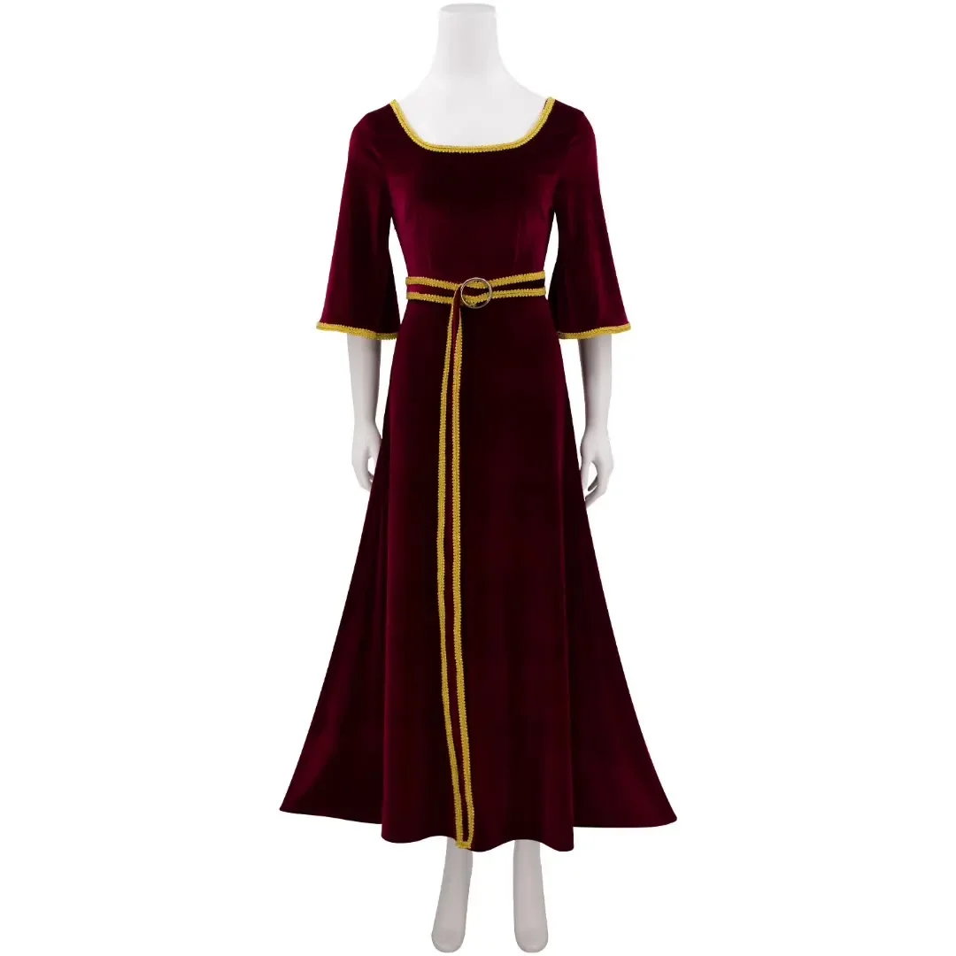 

Cosplay Anime Rapunzel Mother Gothel Burgundy Dress Palace Vintage Long Skirt Belt Costume Halloween Carnival Adult Costume