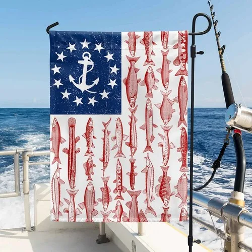 Fish American Flag – Patriotic Nautical Fishing Flag Graden Flag UUI GGX