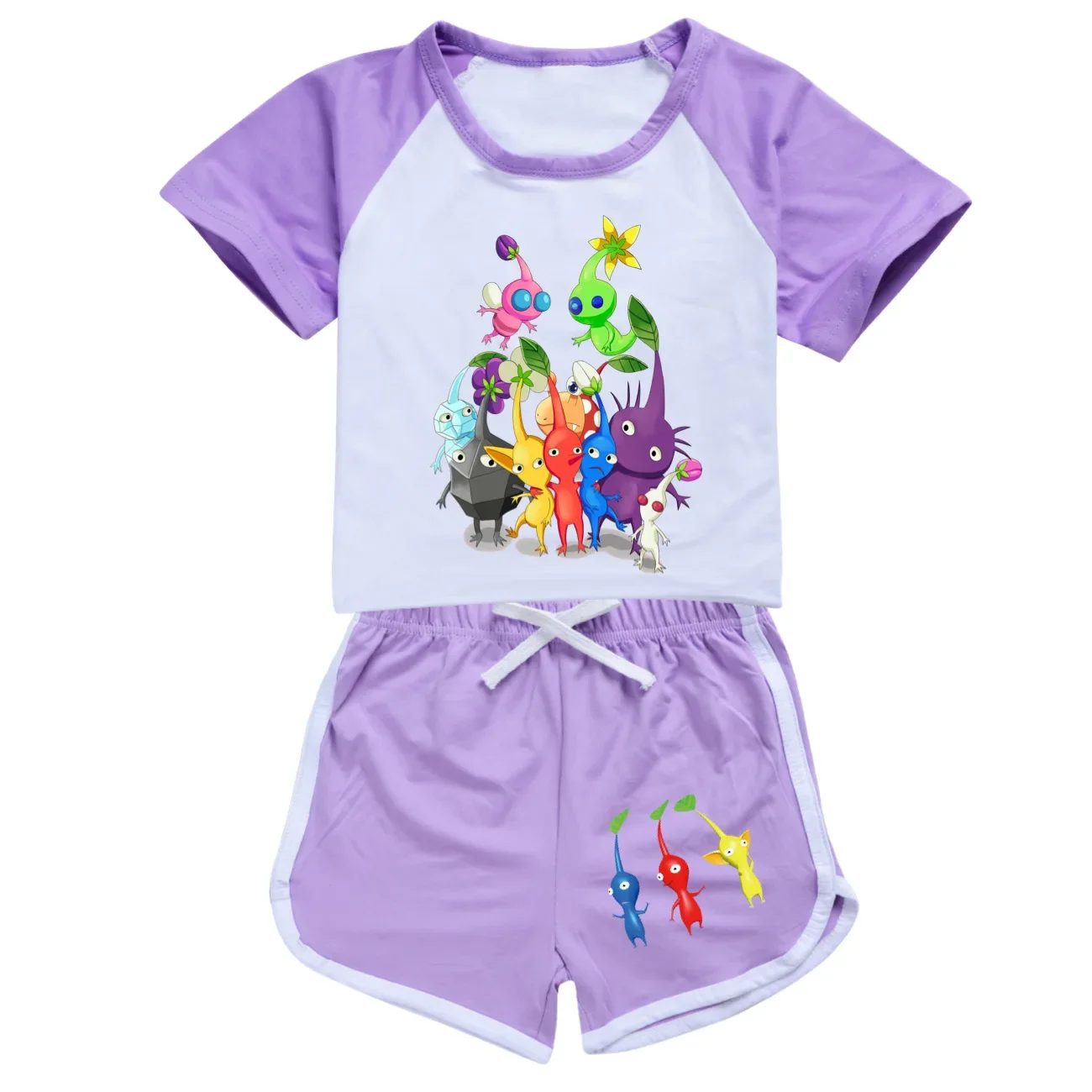 2-15Y Girls Boys T-shirt+Shorts 2PC Suits Home Wear Set Pikmin wiki Children Clothing Summer Kids Casual comfort outfits Pyjamas