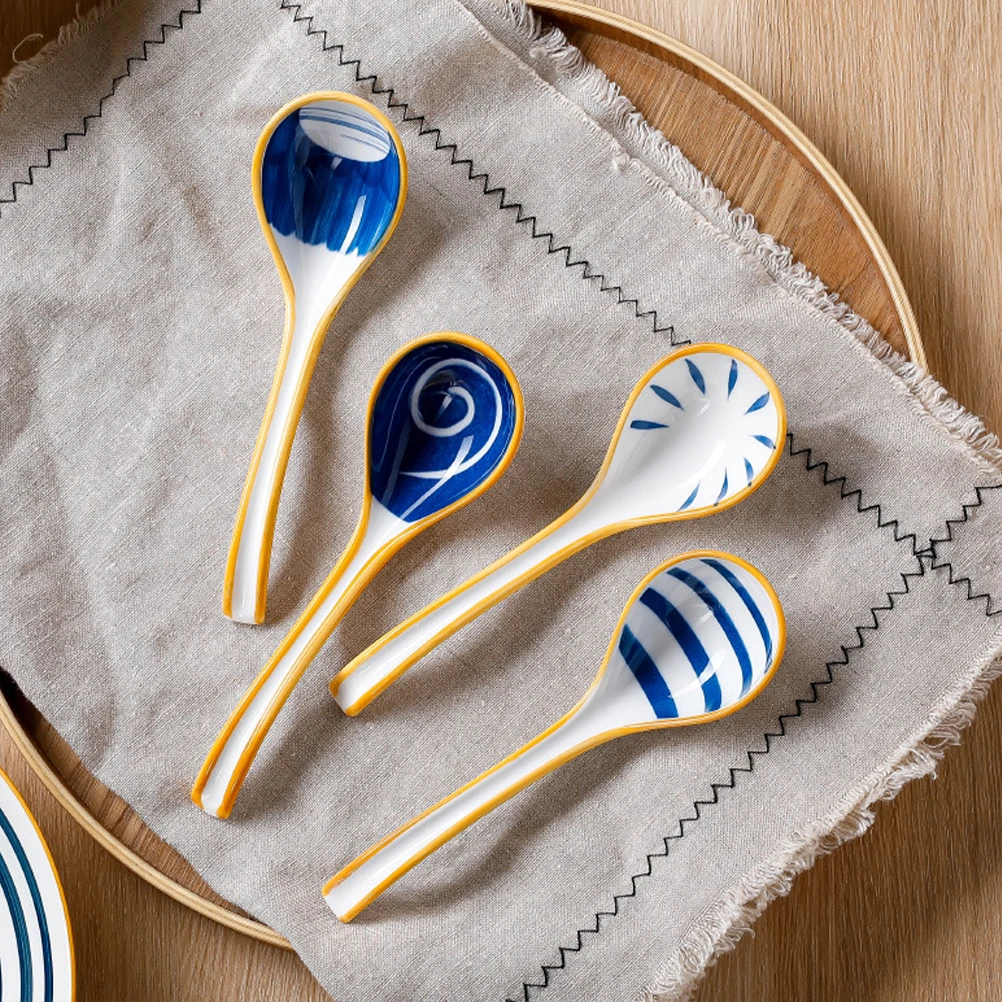 

4Pcs Elegant Ceramic Soup Spoons Ideal Gift for Housewarming Birthday Christmas Soup Spoons Ceramic Spoon Porcelain Spoon