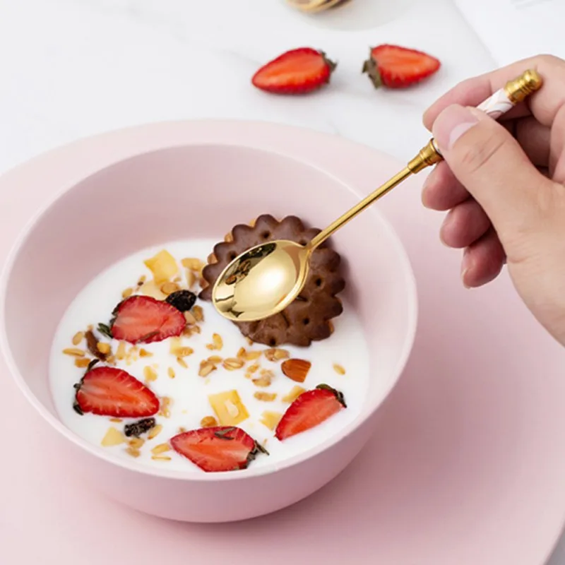 Stainless Steel Coffee Spoon Long Handle Stirring Spoon Coffee Tea Ice Cream Gold-plated Spoon Dessert Milkshake Ceramics Spoon