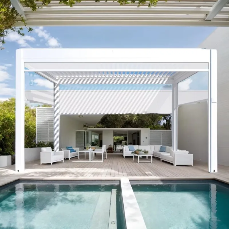 

[Factory Price] Adjustable Modern Roofing Pergola Metal Aluminum Solar Panel System For Backyard Sliding Glass Easily Assemble