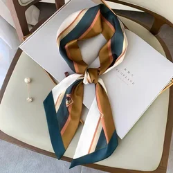 Luna & Dolphin-bufanda de seda ancha y ajustada para mujer, Bandana de gasa con estampado de caballo a rayas, Bandana sedosa, cinta para el pelo, bolso largo