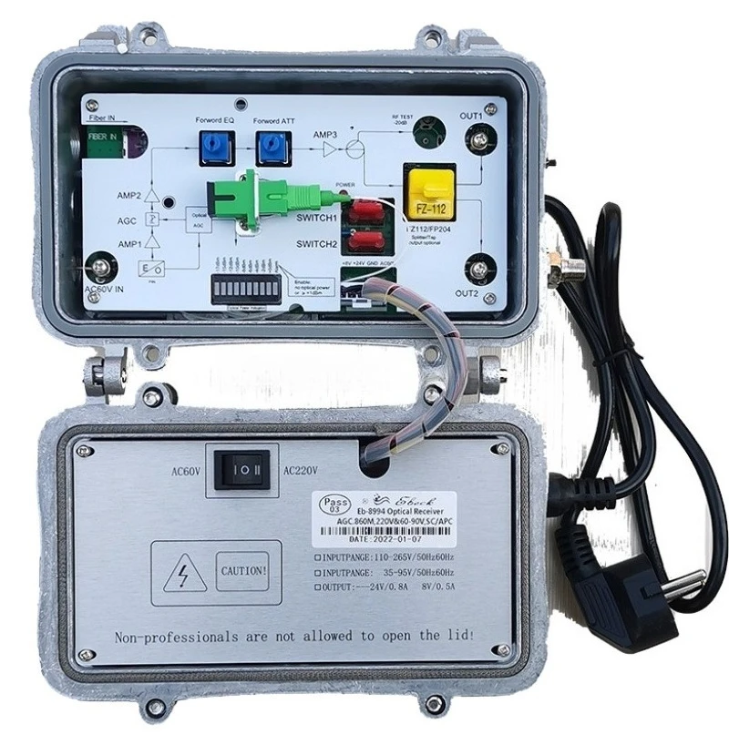 Outdoor Miniature Bidirectional Optical Receiver Ultra Low-18 dbm Digital Analog CATV AGC 2 Port SC Node RJ45 FC Network FTTH