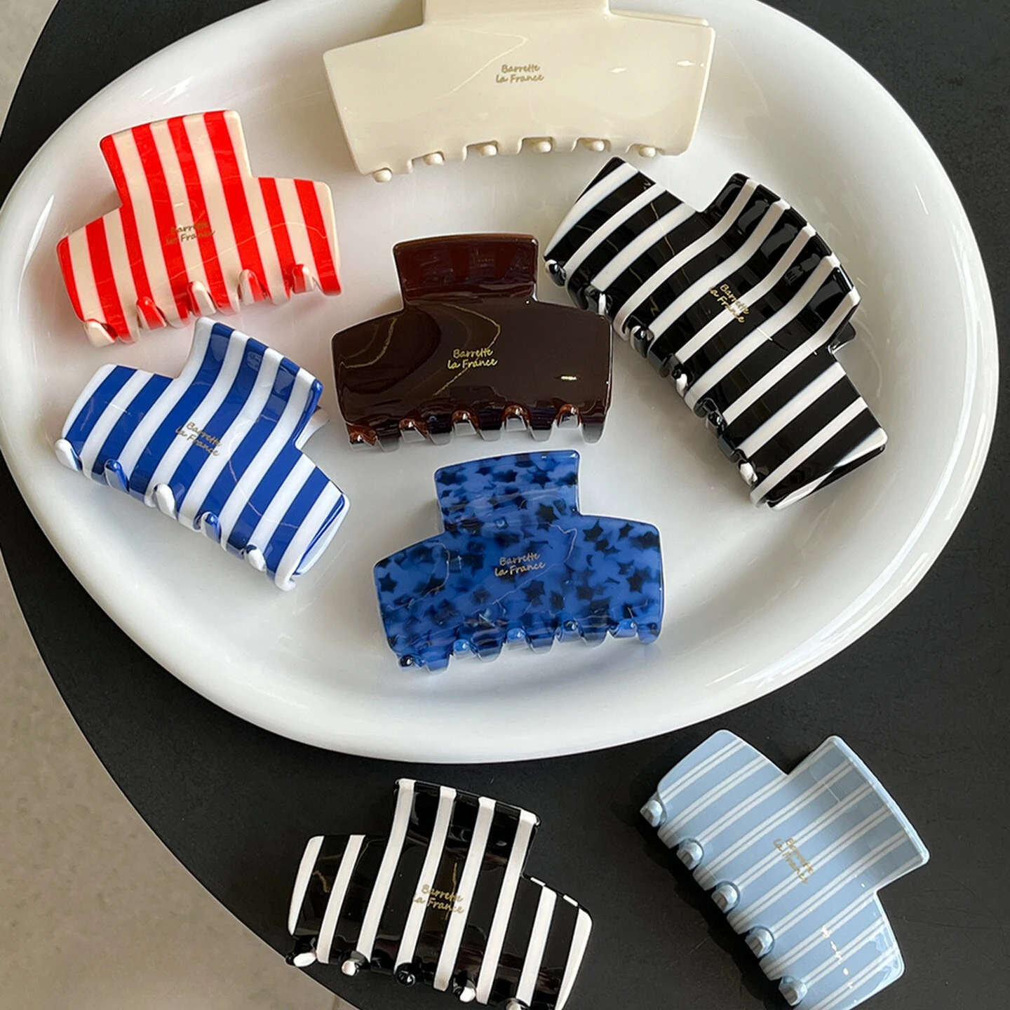 Elegant French Stripe Barrette Premium Hair Clip for Women Girls Medium Size Acetate  Hair Calw Clip Hair Accessories Daily Wear